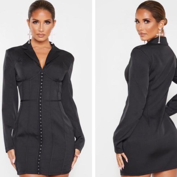 NWT PrettyLittleThing Black Satin Corset Dress 🖤 | Women’s Size 4 - Picture 1 of 6